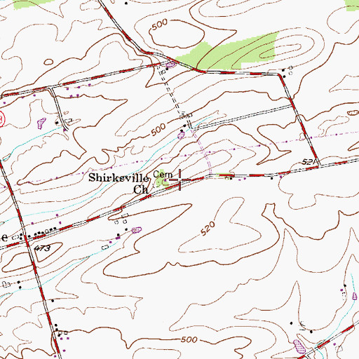 Topographic Map of Shirksville Church, PA