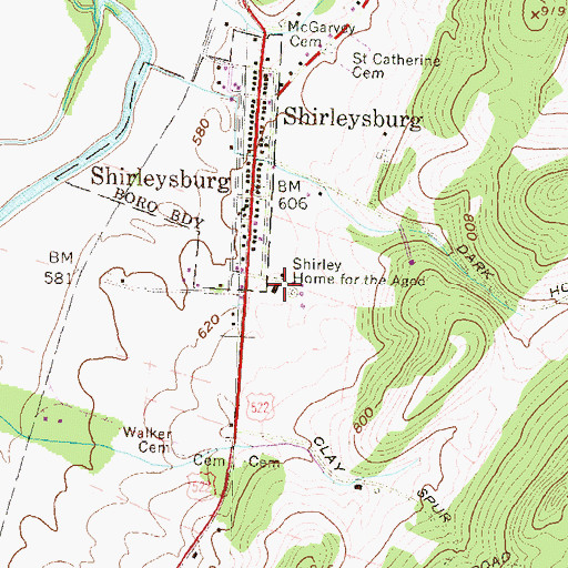 Topographic Map of Shirley Home for the Aged, PA