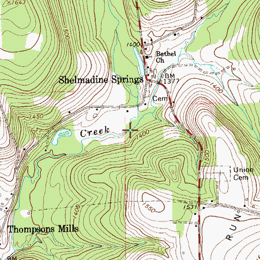 Topographic Map of Shirley Run, PA