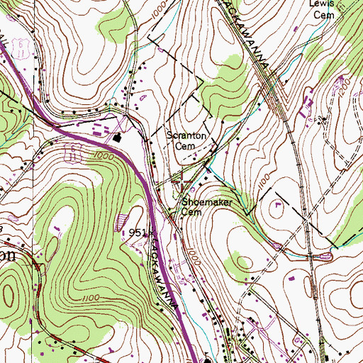 Topographic Map of Shoemaker Cemetery, PA
