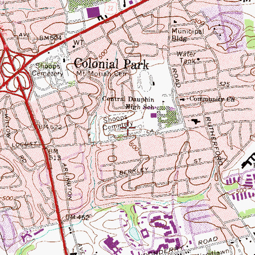 Topographic Map of Shoop's Cemetery Garden of Rest, PA