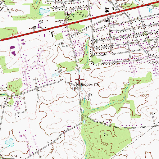 Topographic Map of Shoops Church, PA