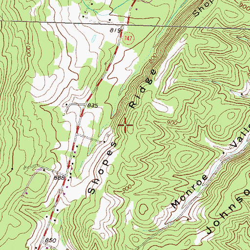 Topographic Map of Shopes Ridge, PA
