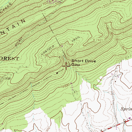 Topographic Map of Short Drive Gap, PA
