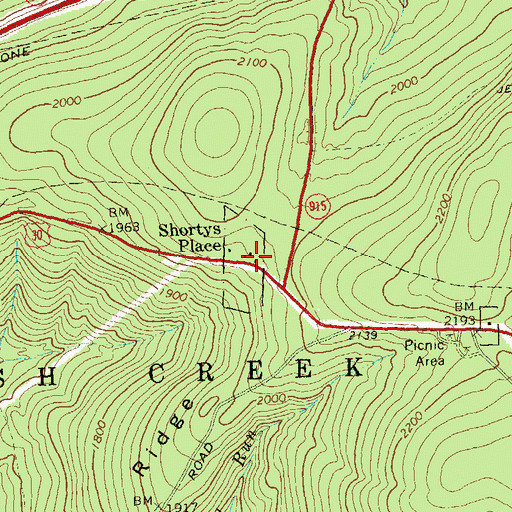 Topographic Map of Shortys Place, PA
