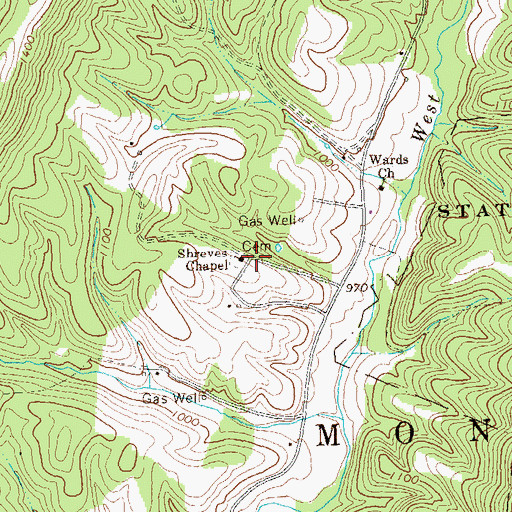 Topographic Map of Shreves Chapel, PA