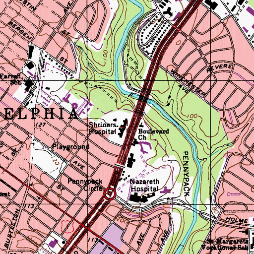 Topographic Map of Angela Jane Pavilion Rehabilitation Hospital, PA