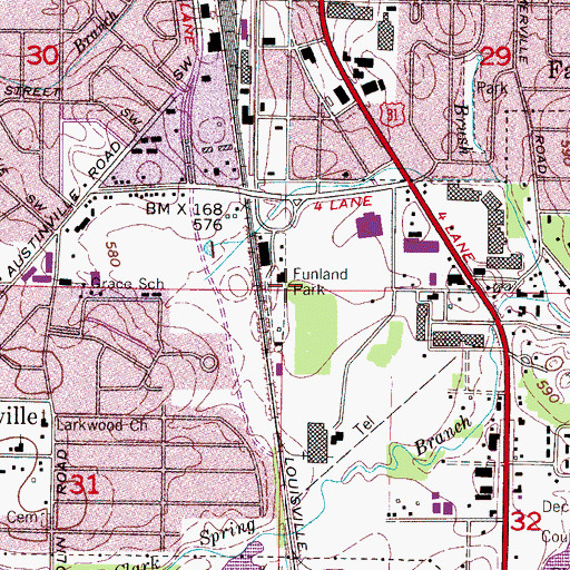Topographic Map of Funland Park, AL