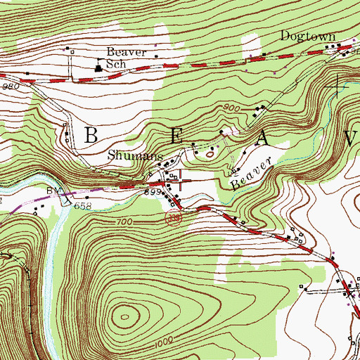 Topographic Map of Shumans, PA