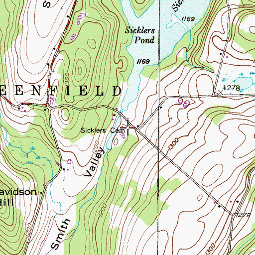 Topographic Map of Sicklers Cemetery, PA