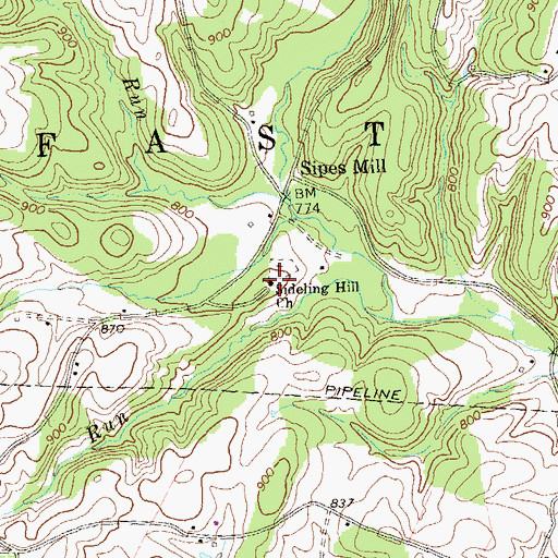 Topographic Map of Sideling Hill Church, PA