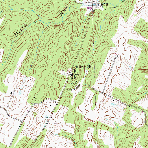 Topographic Map of Sideling Hill Church, PA