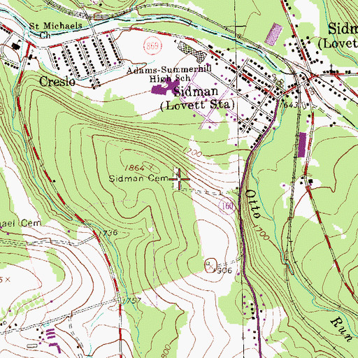 Topographic Map of Sidman Cemetery, PA