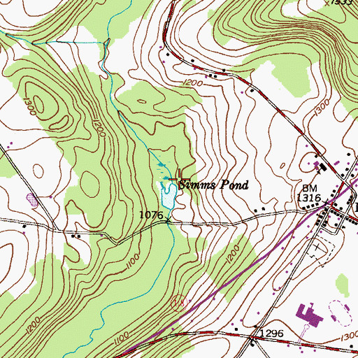Topographic Map of Simms Pond, PA