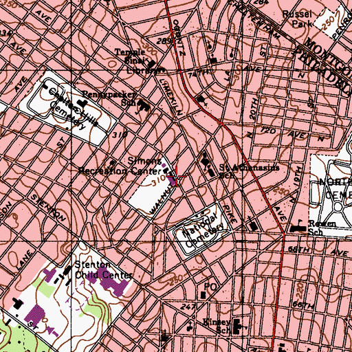 Topographic Map of Simons Youth Center and Teen Center, PA
