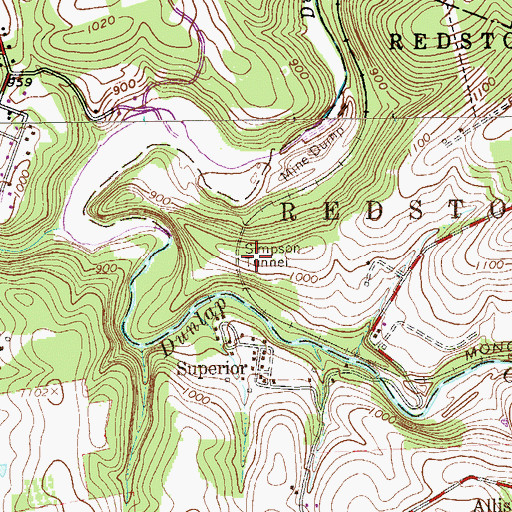 Topographic Map of Simpson Tunnel, PA