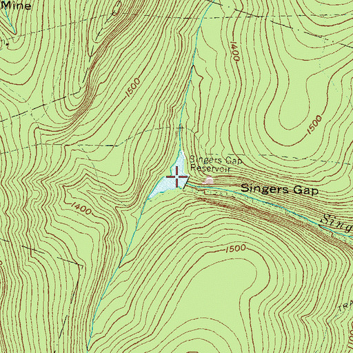 Topographic Map of Singers Gap Reservoir, PA