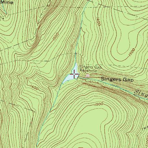 Topographic Map of Singers Gap Reservoir, PA