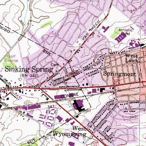 Topographic Map of Sinking Spring, PA