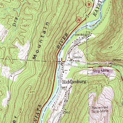 Topographic Map of Sixmile Run, PA