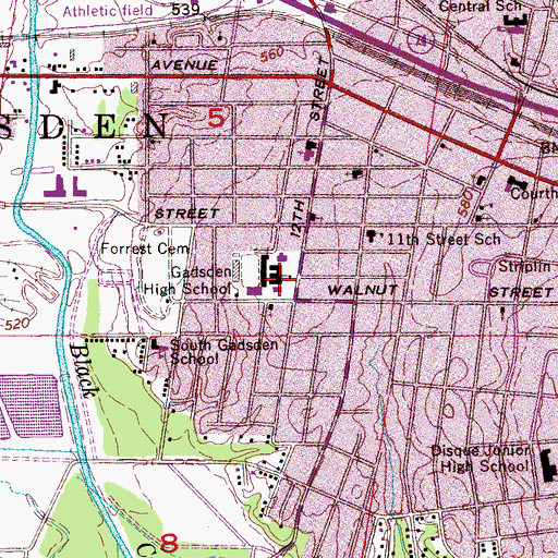 Topographic Map of Gadsden High School (historical), AL