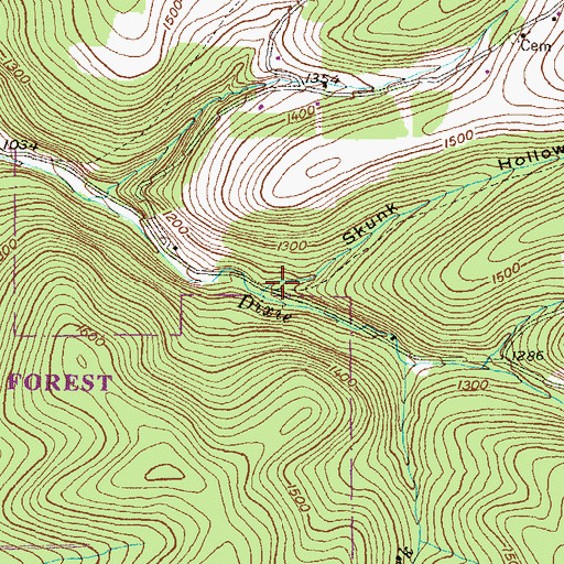 Topographic Map of Skunk Hollow, PA