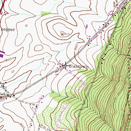Topographic Map of Slabtown, PA