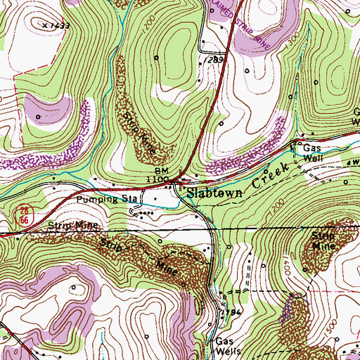 Topographic Map of Slabtown, PA