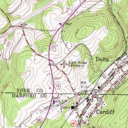 Topographic Map of Slate Ridge Cemetery, PA