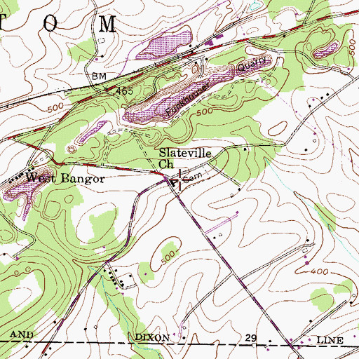 Topographic Map of Slateville Church, PA