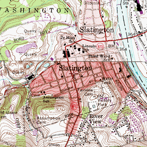 Topographic Map of Slatington, PA