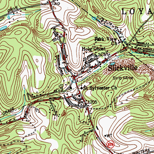 Topographic Map of Slickville, PA