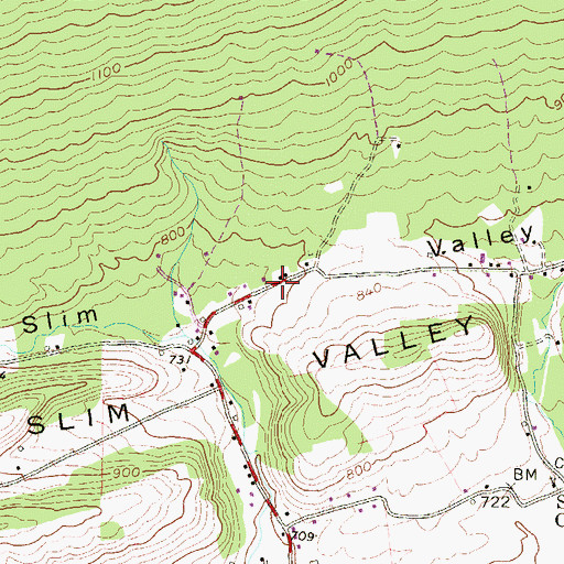 Topographic Map of Slim Valley, PA