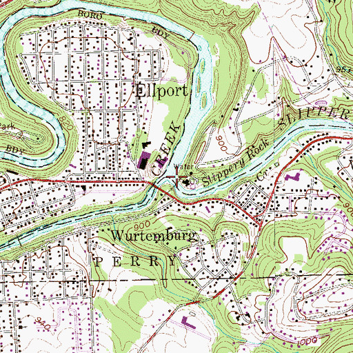 Topographic Map of Slippery Rock Creek, PA