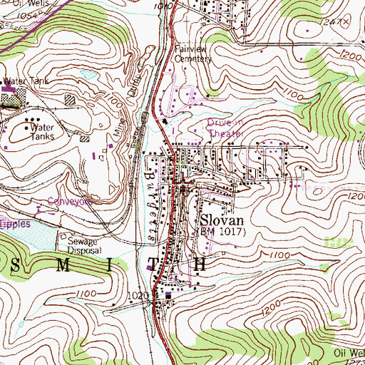 Topographic Map of Slovan, PA