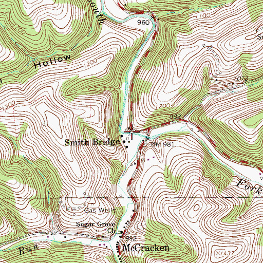 Topographic Map of Smith Bridge, PA