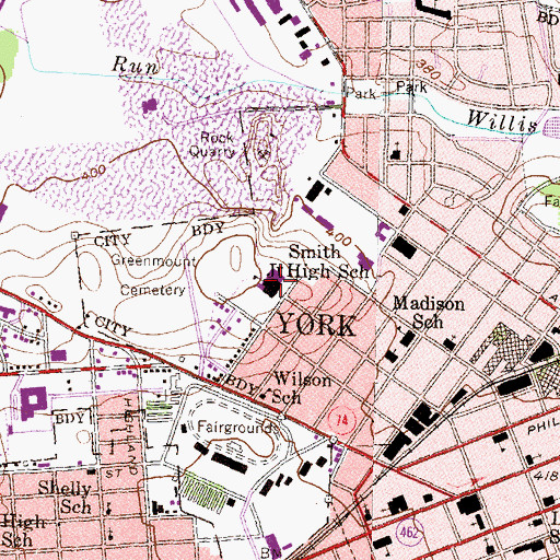 Topographic Map of Smith High School, PA