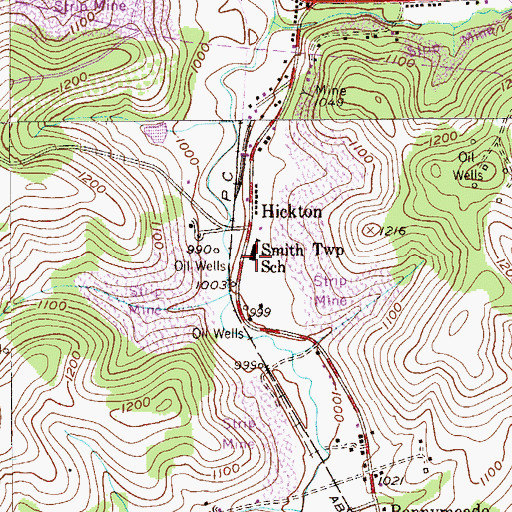 Topographic Map of Smith Township School, PA