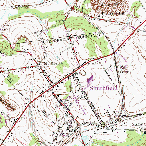 Topographic Map of Smithfield, PA
