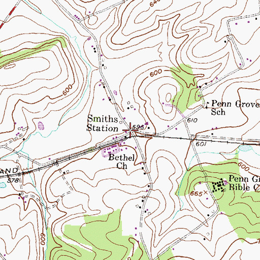 Topographic Map of Smiths Station, PA