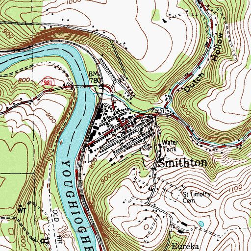 Topographic Map of Smithton, PA