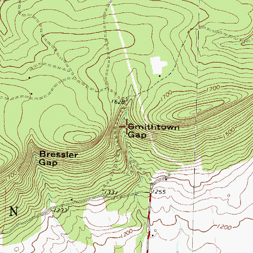 Topographic Map of Smithtown Gap, PA