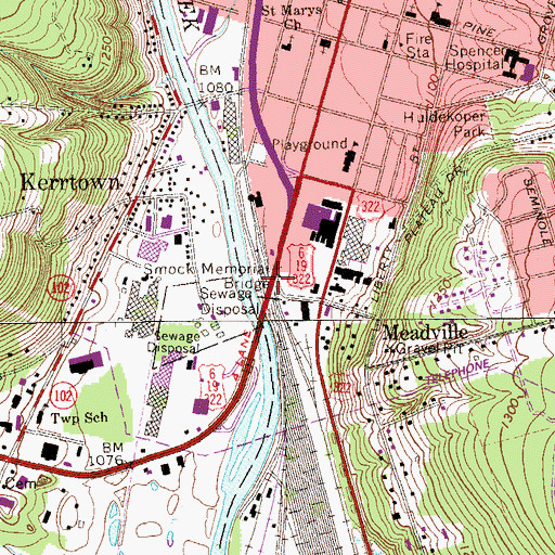 Topographic Map of Smock Memorial Bridge, PA
