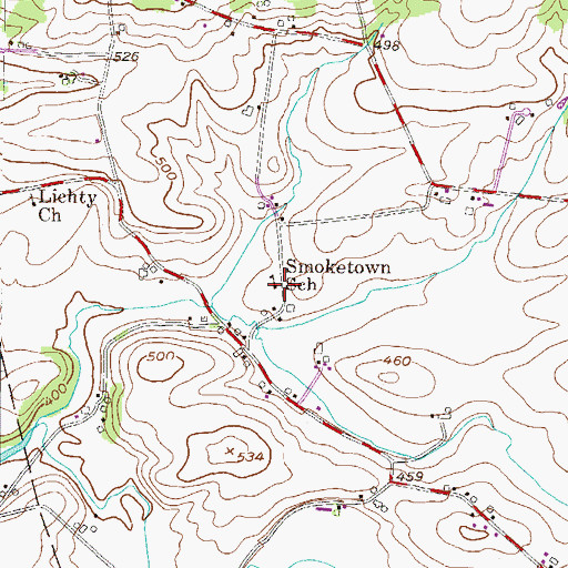 Topographic Map of Smoketown School, PA