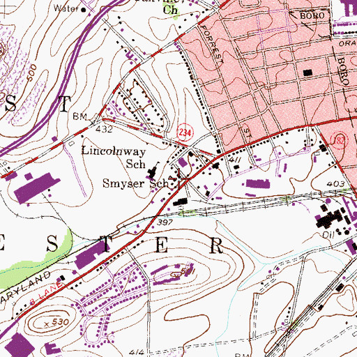 Topographic Map of Smyser Elementary School (historical), PA