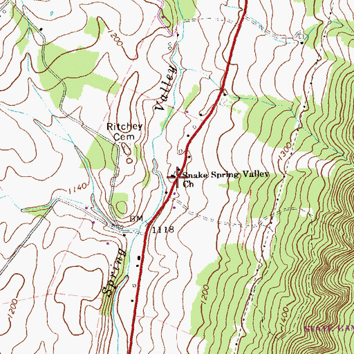 Topographic Map of Snake Spring Valley Church, PA