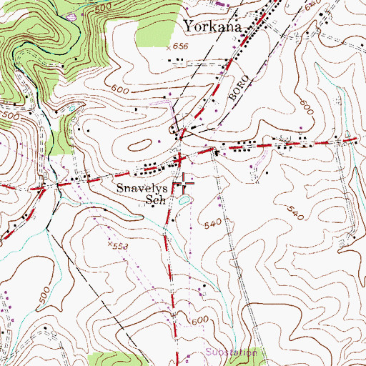 Topographic Map of Snavelys School, PA