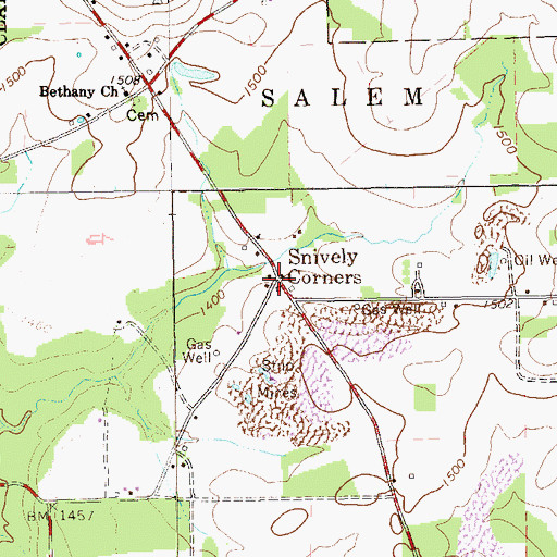 Topographic Map of Snively Corners, PA