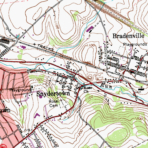 Topographic Map of Snydertown, PA