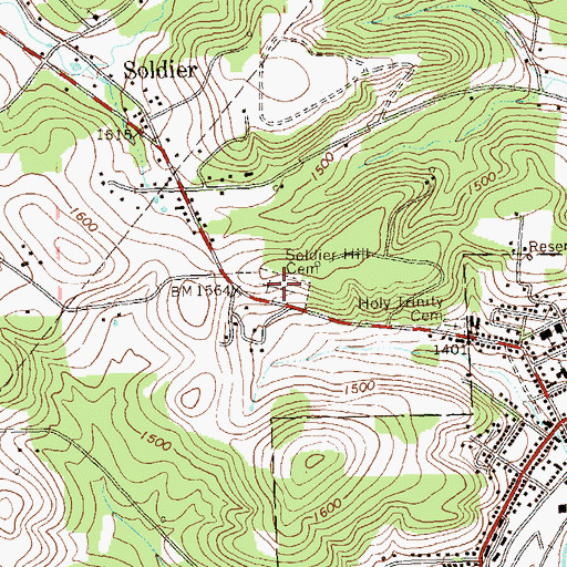 Topographic Map of Assumption Cemetery - Soldier Hill, PA